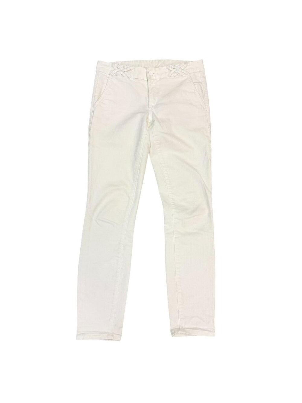 Tory Burch White Straight Leg Pants With Lattice Waist Detail Size 4/27
